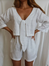 Load image into Gallery viewer, Reversible linen top, loose fitting top, front tie top
