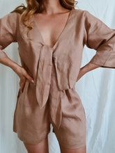 Load image into Gallery viewer, Nude colored linen top, nude linen set, luxury resort wear
